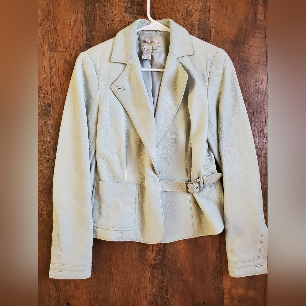 Worth Genuine leather Jacket baby blue